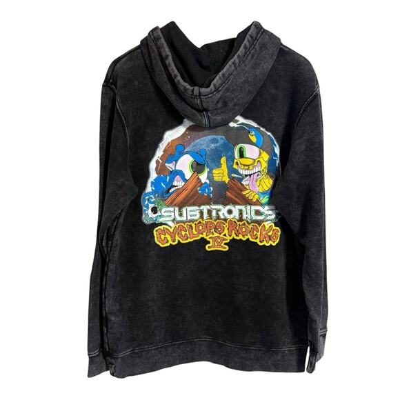 Subtronics Cyclops Rocks IV Charcoal Distressed Hoodie Size Small EDM - Picture 2 of 4